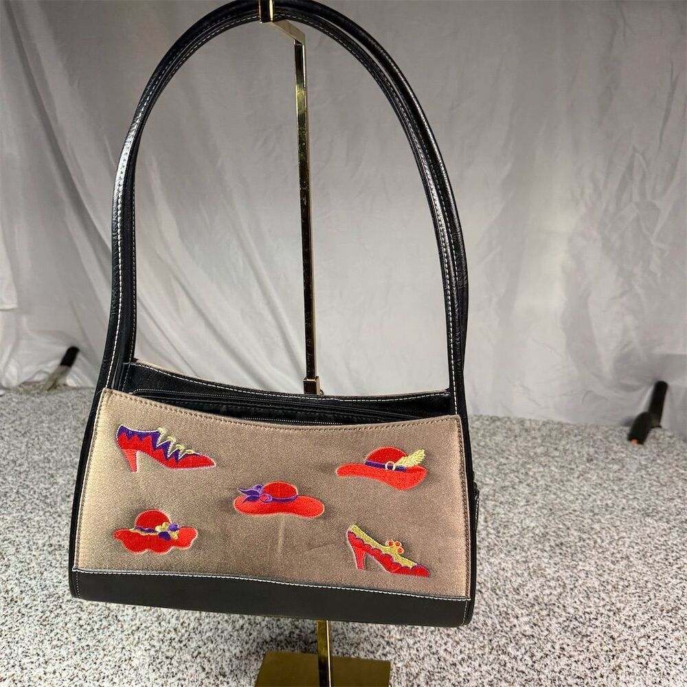 Red Hat Society Embroidered Shoulder Bag Beige Women's Handbag​